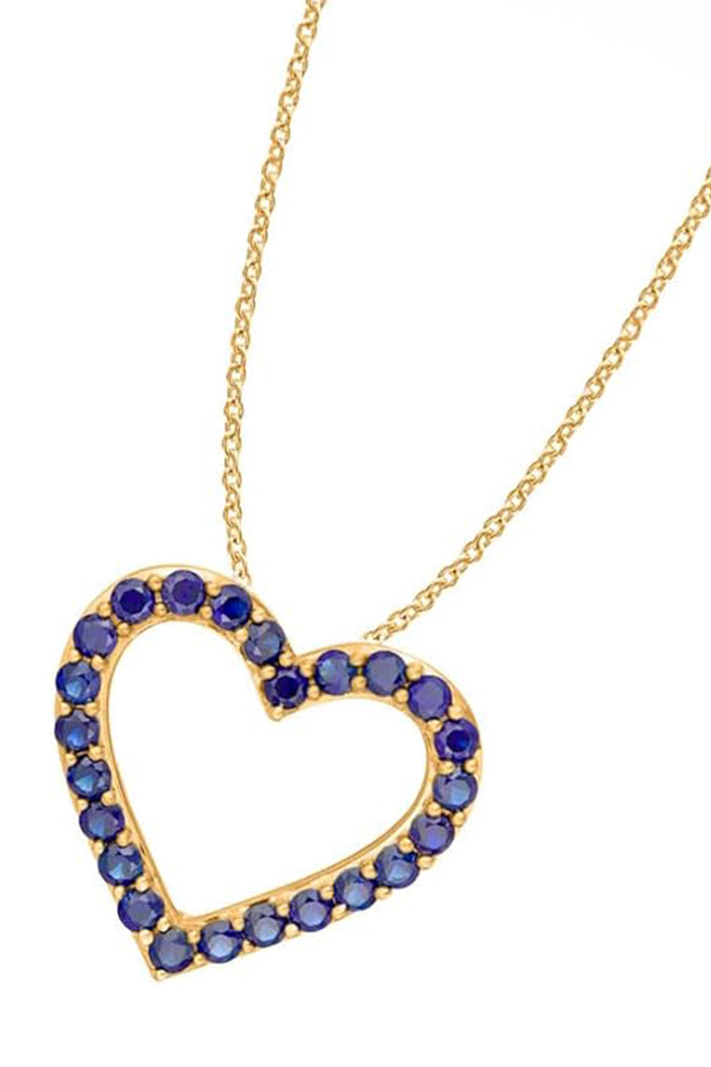 Yellow Gold Chain with Blue Sapphire Open Heart Pendant