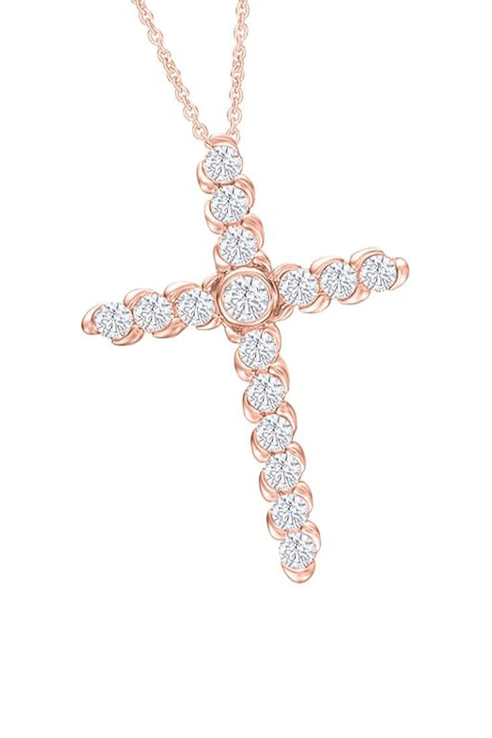 Rose Gold Color Yaathi 1 Ct Moissanite Cross Pendant Necklace 