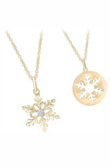Yellow Gold Color Snowflake Cut-Out Snowflake Disc Pendant Necklace