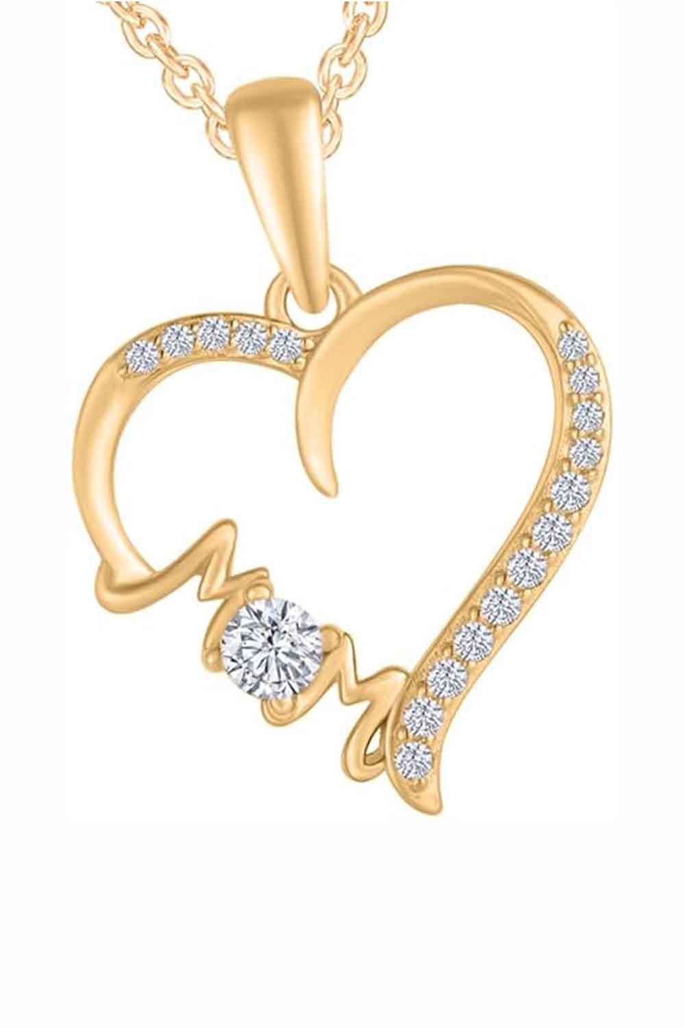 Yellow Gold Color Yaathi Moissanite Mom Love Heart Pendant Necklace