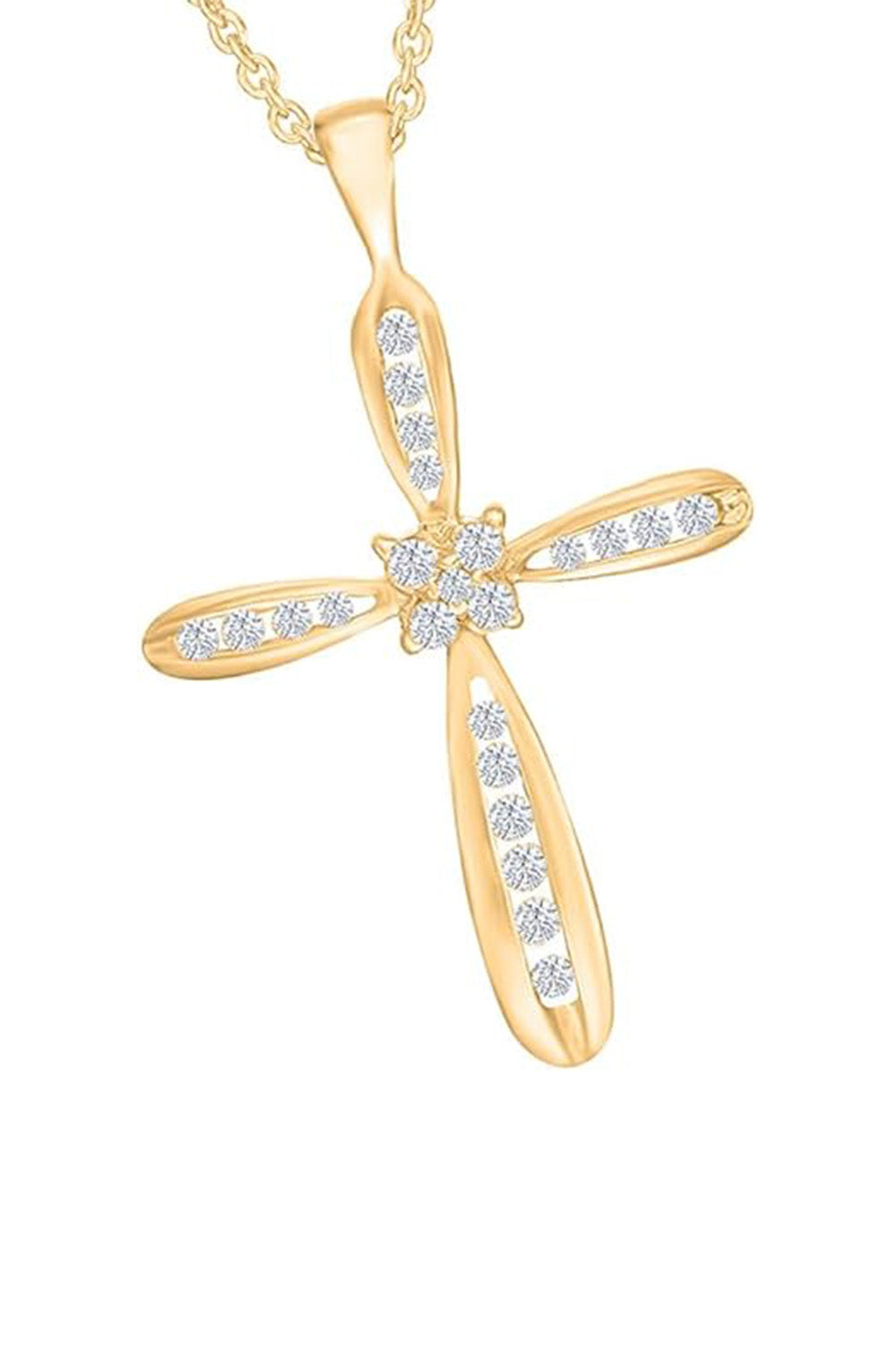 Yellow Gold Color Latest Yaathi Moissanite Cross Pendant Necklace, Jewellery