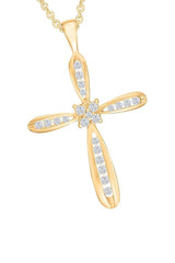 Yellow Gold Color Latest Yaathi Moissanite Cross Pendant Necklace, Jewellery