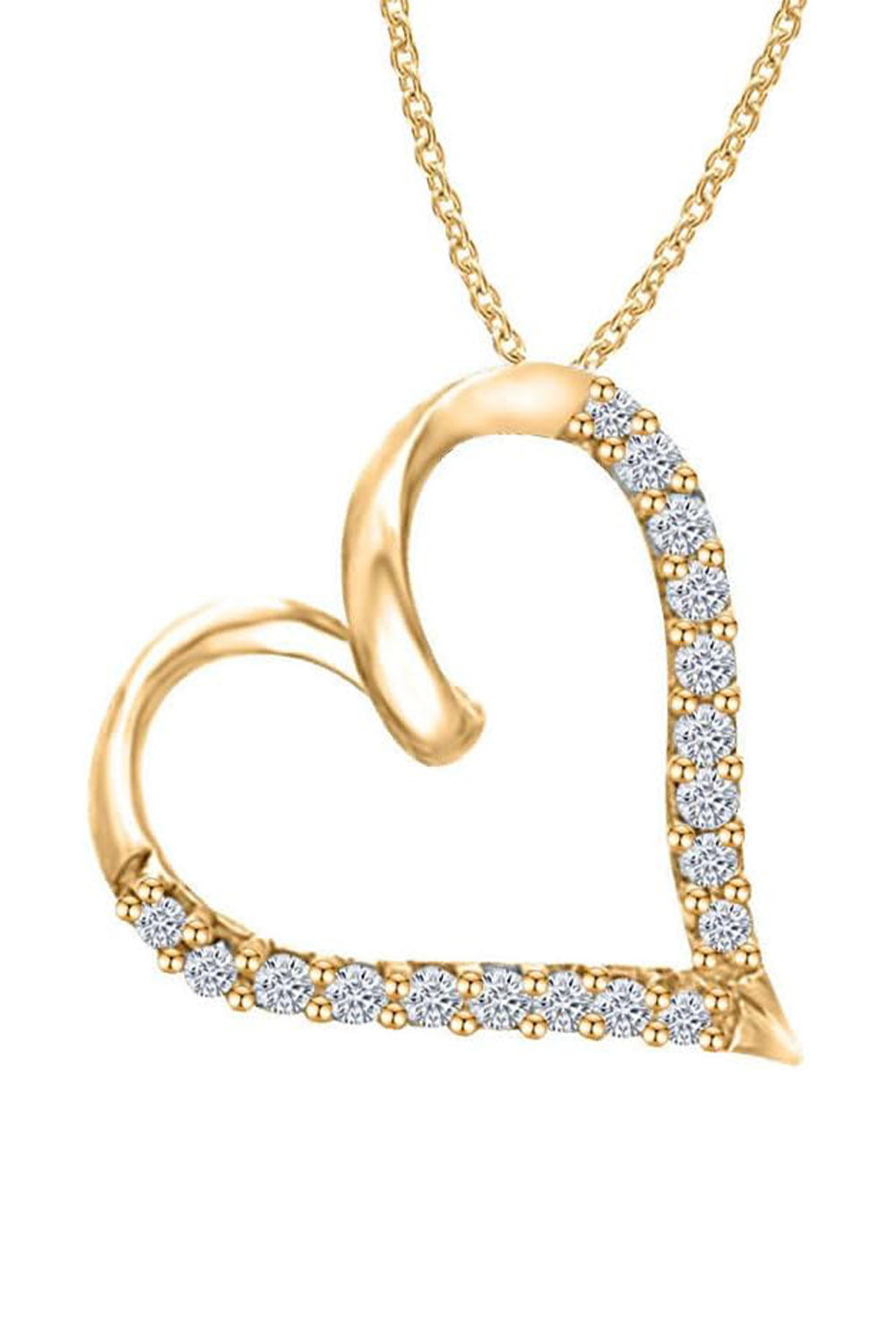 Yellow Gold Color Round Moissanite Twirl Love Heart Pendant Necklace 