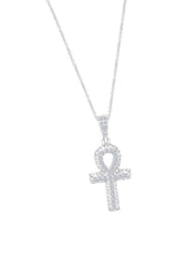White Gold Color Moissanite Ankh Cross Pendant Necklace