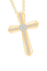 Yellow Gold Color Yaathi 1/8 Carat Layered Style Cross Pendant Necklace 