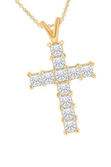 Yellow Gold Color Yaathi Princess Cut Moissanite Cross Pendant Necklace 