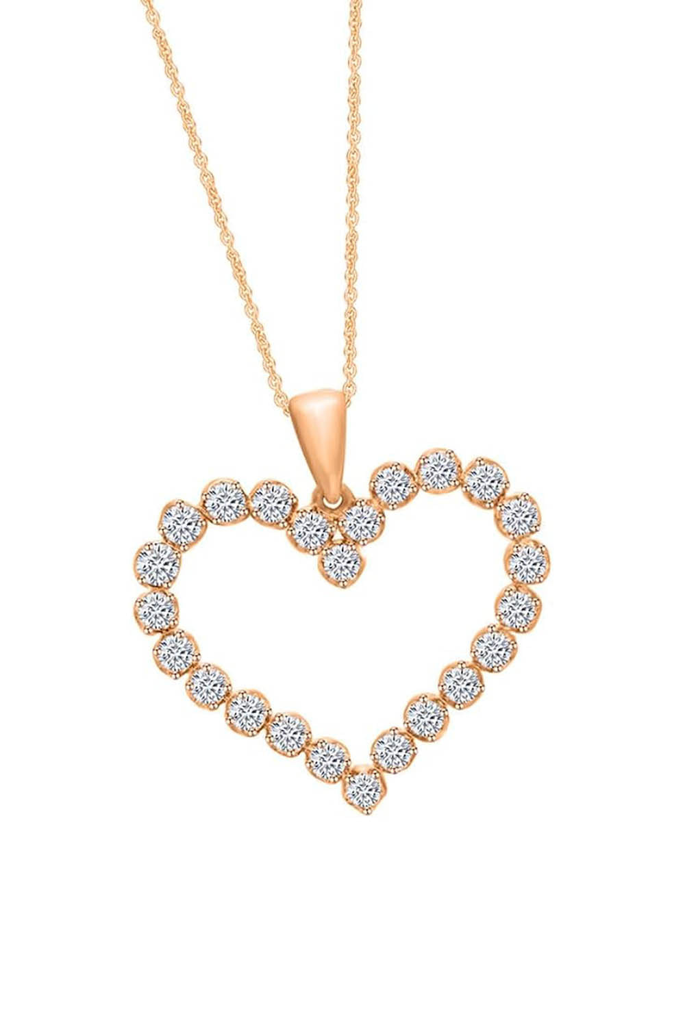 New Rose Gold Color Round Moissanite Heart Pendant Necklace, 