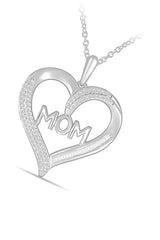 White Gold Color Baguette and Heart Mom Pendant Necklace
