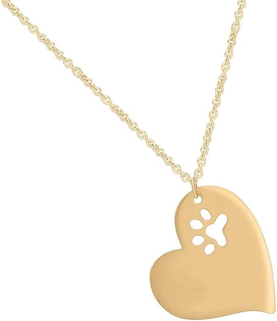 Yellow Gold Color Dog Paw Print Cutout Tilted Heart Pendant Necklace 