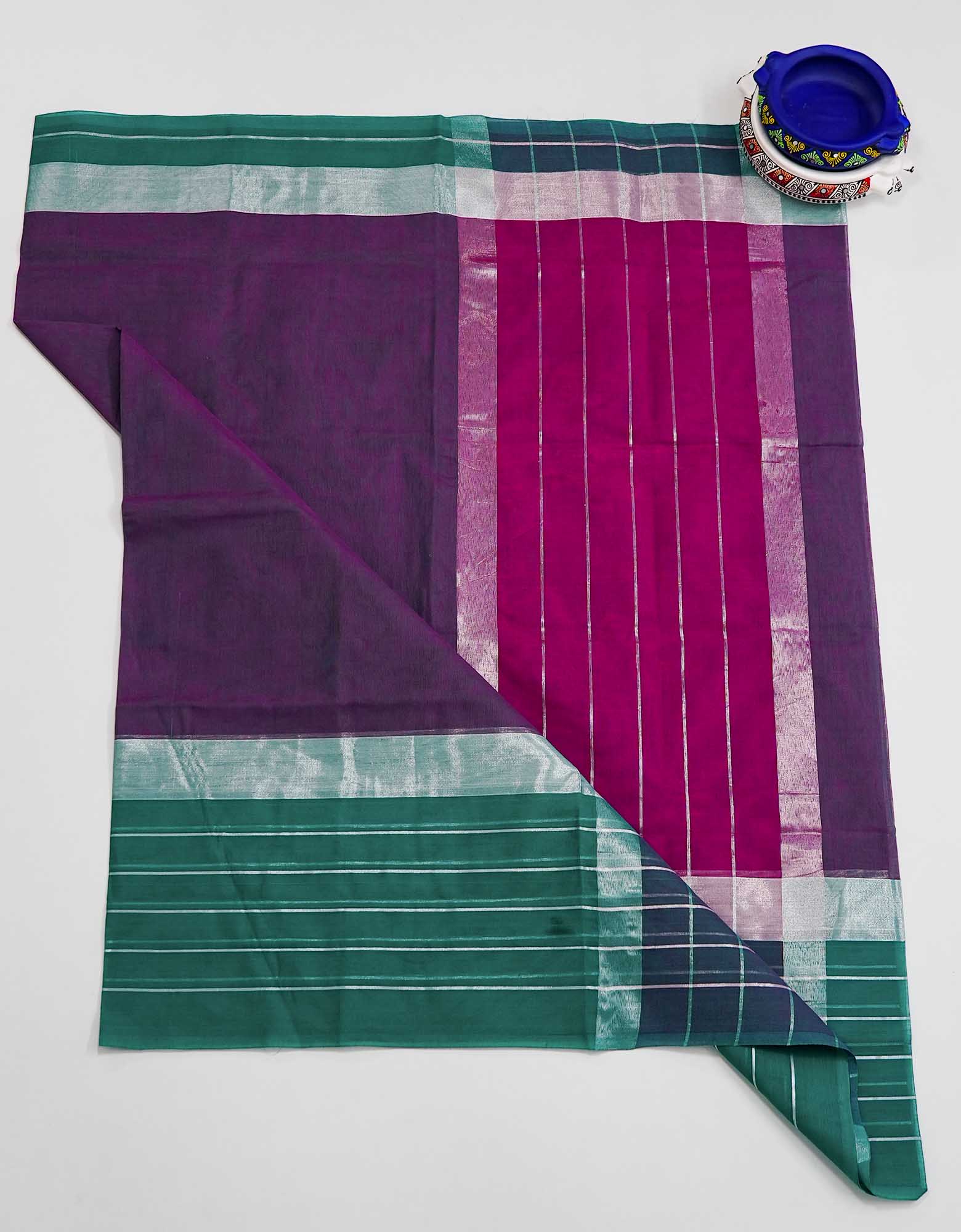 Light Indigo Color Cotton Saree with Silver Line