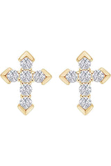 Yellow Gold Color Cross Stud Earrings, Silver Studs for Women