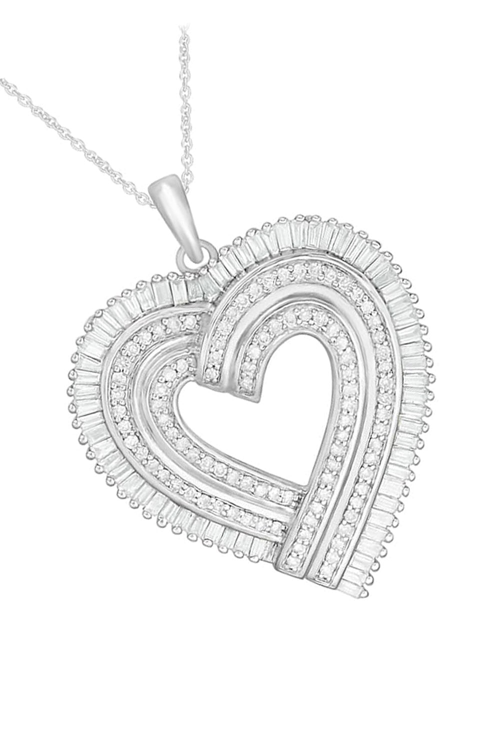 White Gold Color Multi-Row Heart Pendant Necklace