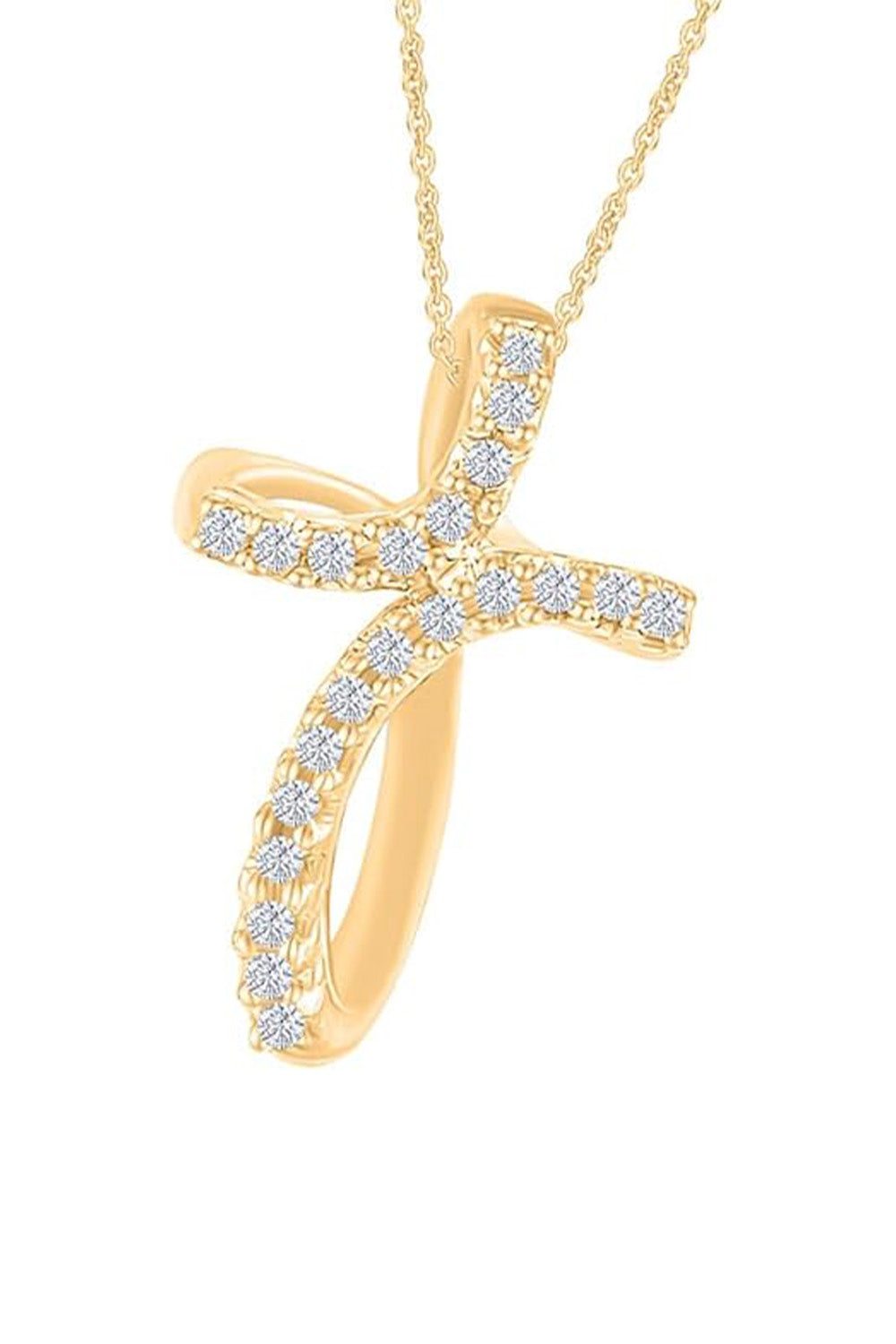 Yellow Gold Color Moissanite Loop Cross Pendant Necklace,  Jewellery
