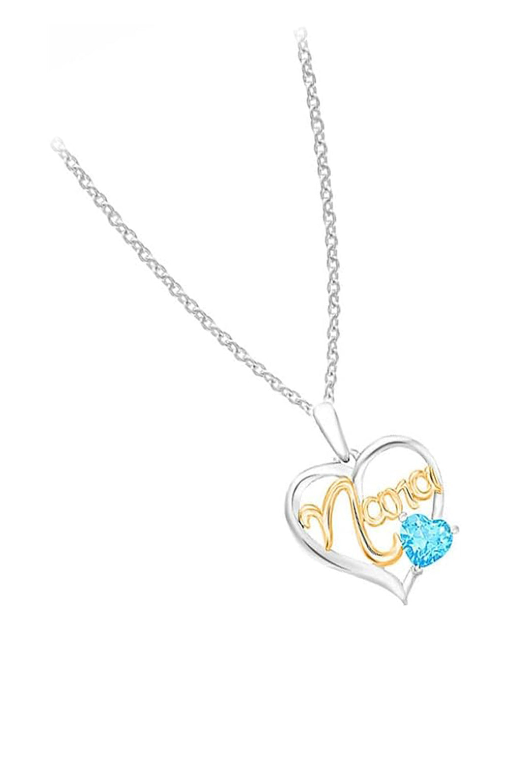 White Gold Color Blue Topaz Gemstone Nana Love Heart Pendant Necklace