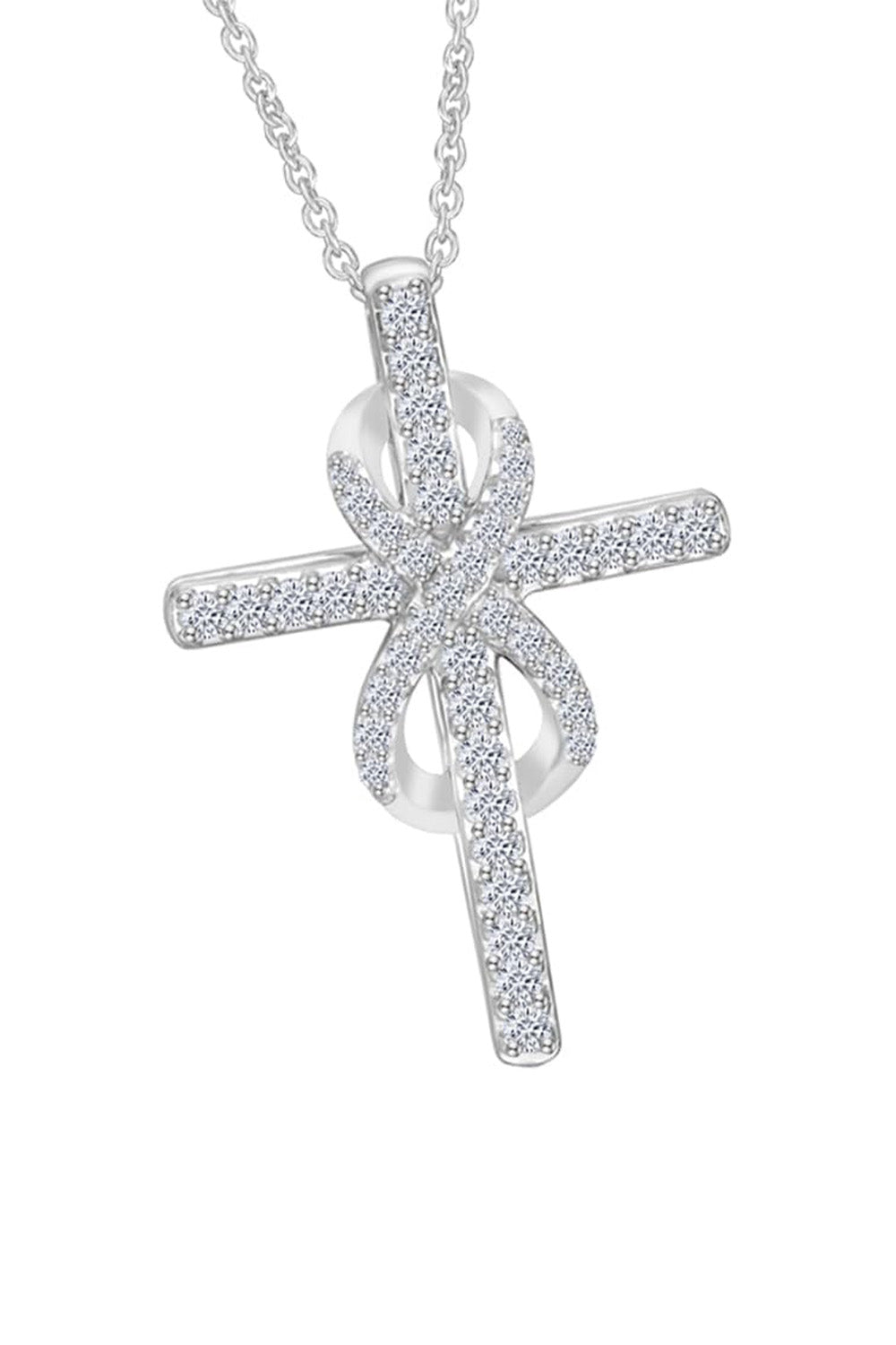 White Gold Color Diamond Cross with Infinity Pendant Necklace 