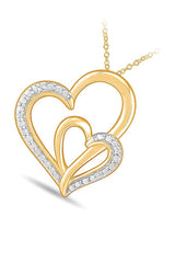 Yellow Gold Color Interlocking Love Double Heart Pendant Necklace,