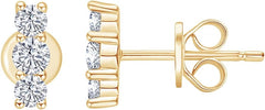 Yellow Gold Color Three Stone Moissanite Stud Earrings for Women 