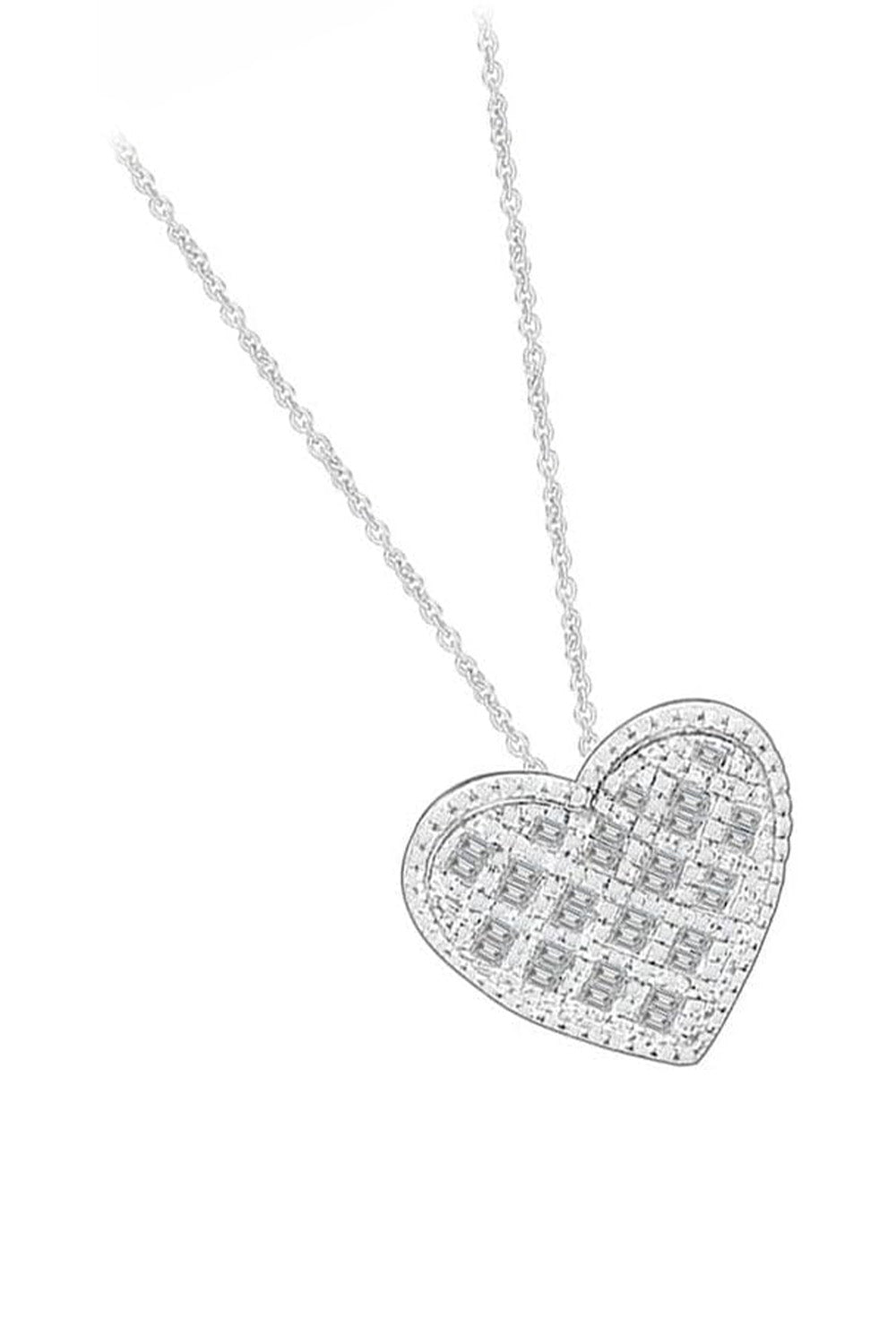White Gold Color Basket Weave Heart Necklace