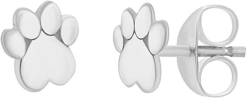 White Gold Color Heart Shaped Dog Paw Print Stud Earrings for Women