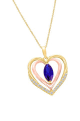 Yellow Gold Color Sapphire Double Heart Pendant Necklace 
