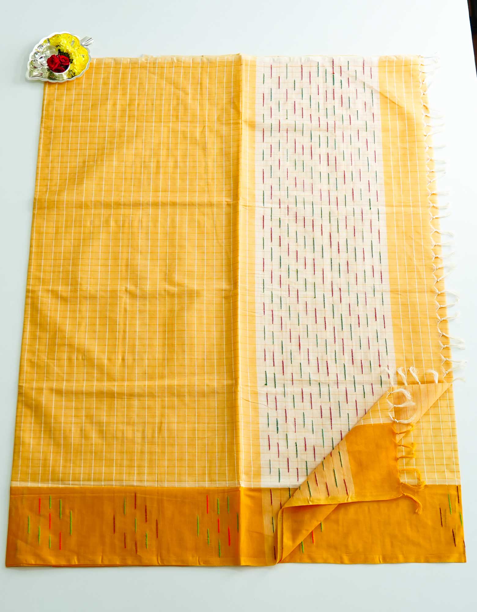 Pastel Yellow Color Kuppadam Cotton Saree