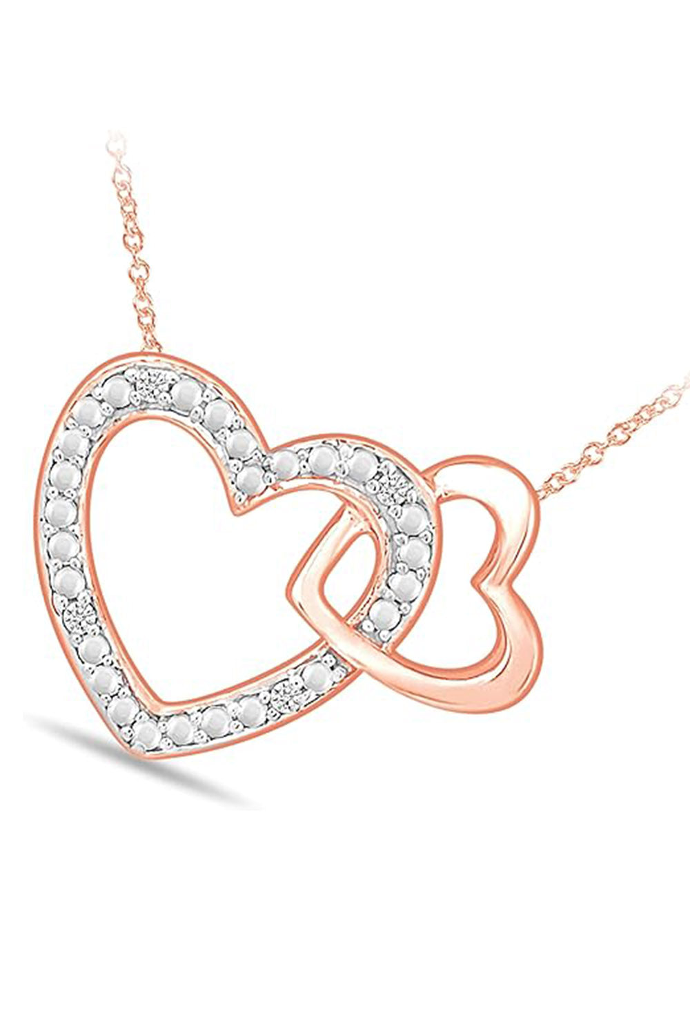 Rose Gold Color Interlocking Double Heart Pendant Necklace 
