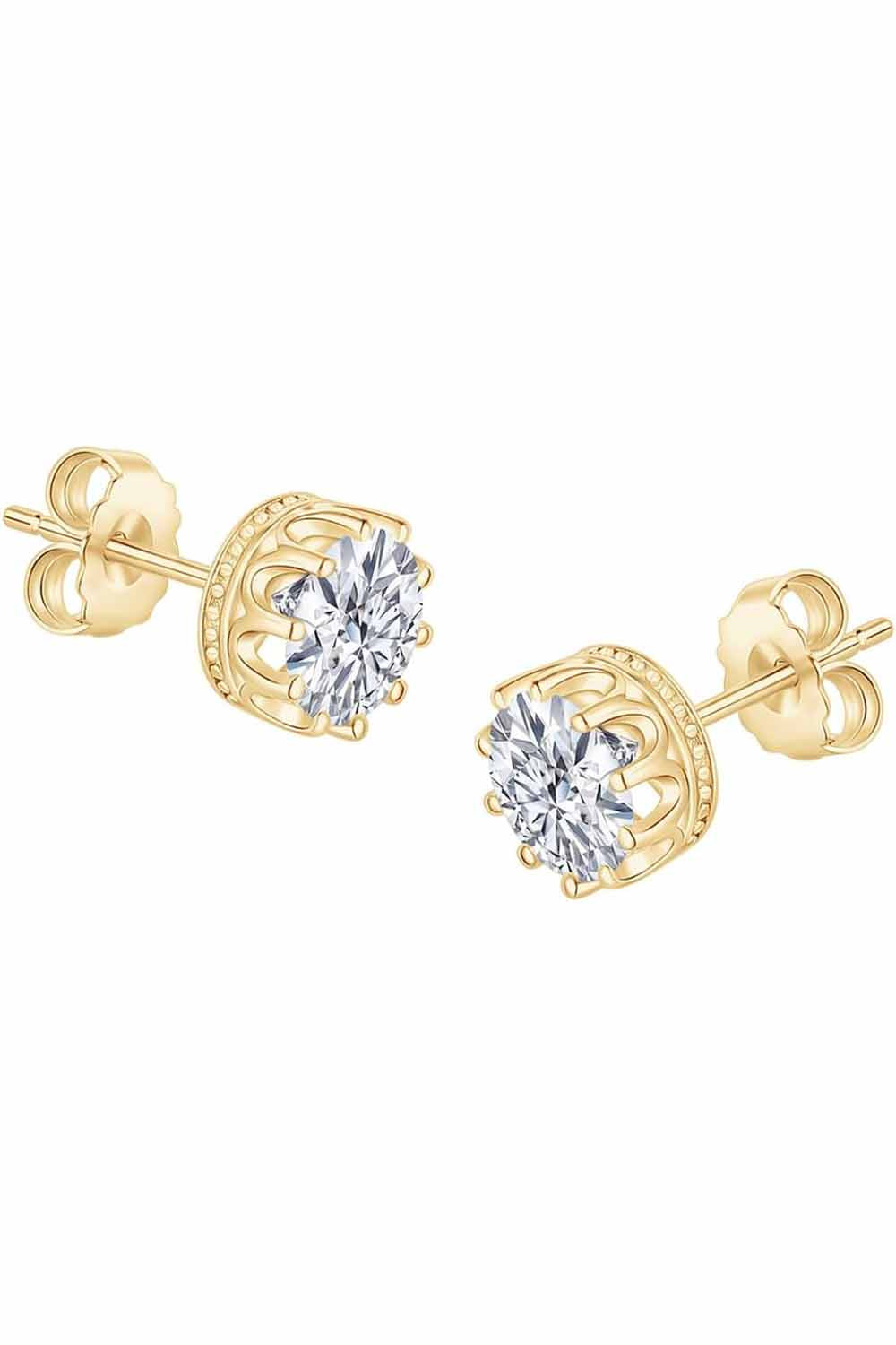 Yellow Gold Color Crown Stud Earrings, Stud Earrings for Women 