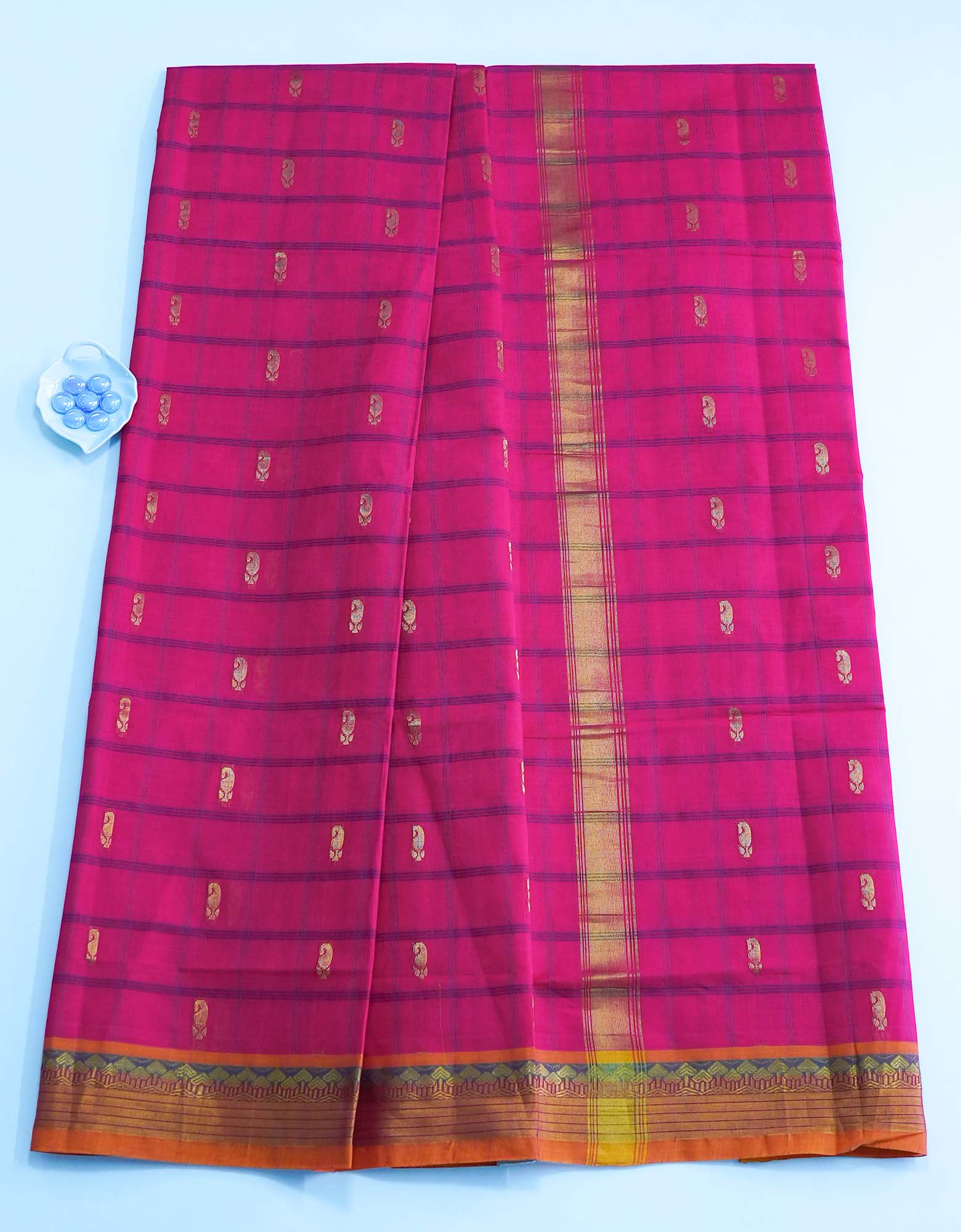 Deep Pink Color Venkatagiri Checked Cotton Saree