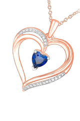 Rose Gold Color Blue Sapphire Heart Pendant Necklace