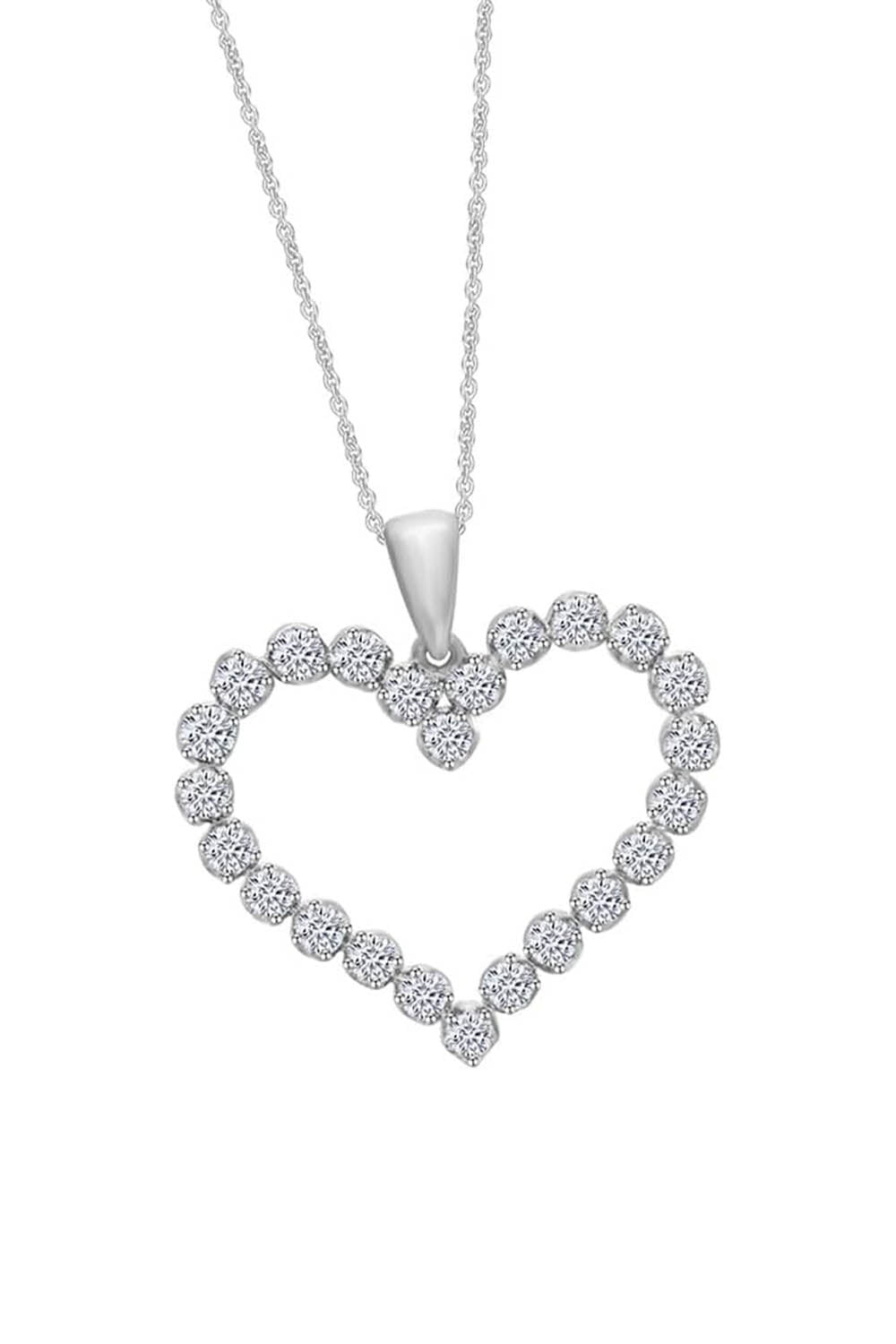 New White Gold Color Round Moissanite Heart Pendant Necklace, 