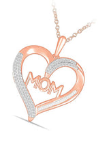 Rose Gold Color Baguette and Heart Mom Pendant Necklace