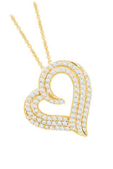 Yellow Gold Color Triple Tilted Heart Pendant Necklace