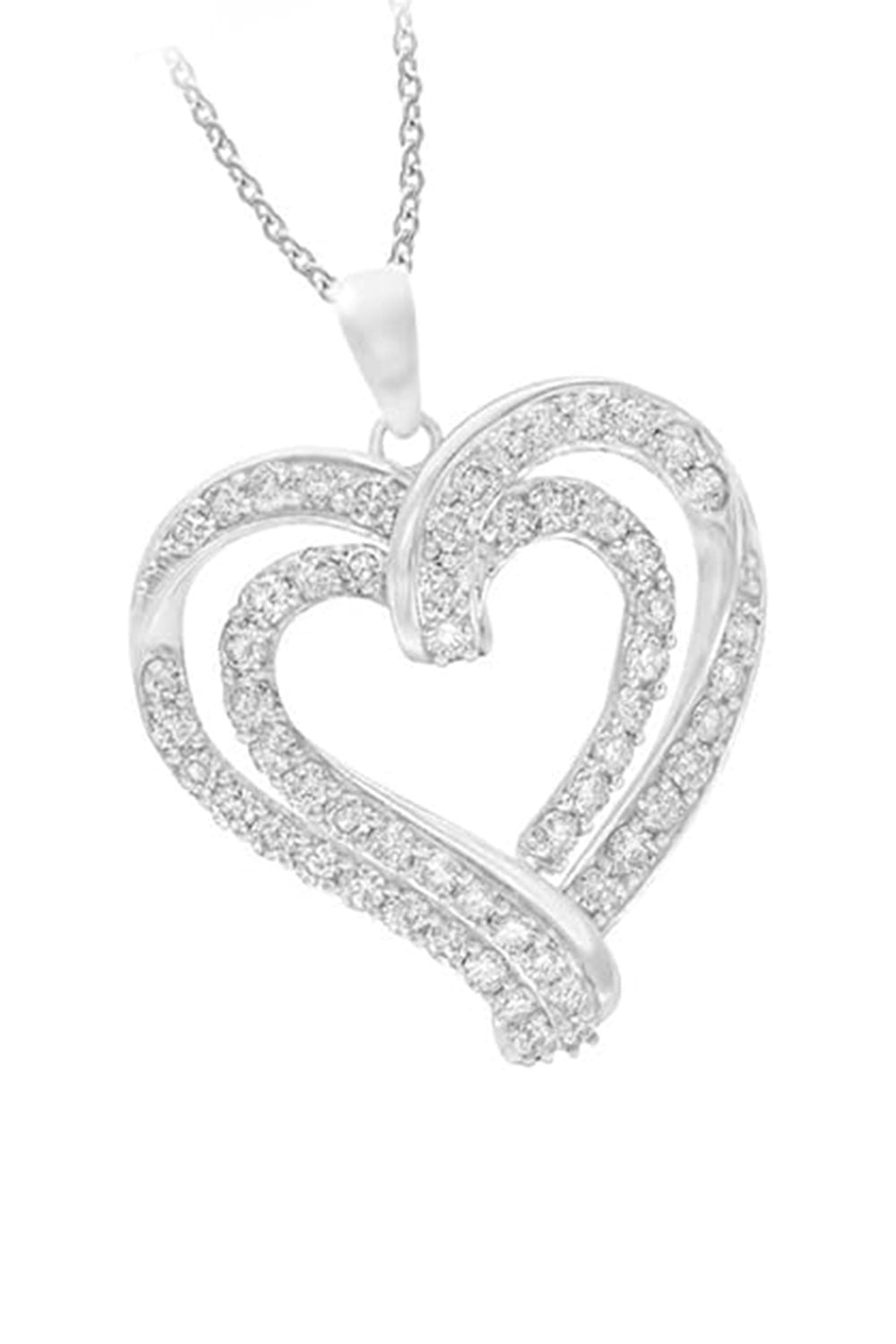 White Gold Color Trendy Round Moissanite Double Love Heart Pendant Necklace 