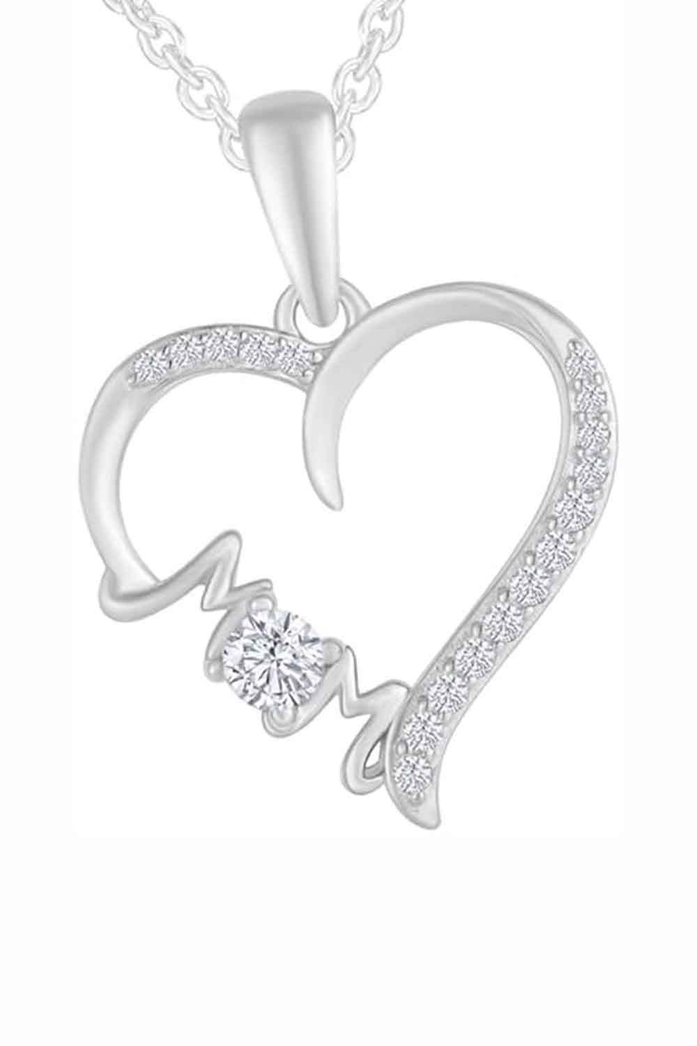White Gold Color Yaathi Moissanite Mom Love Heart Pendant Necklace