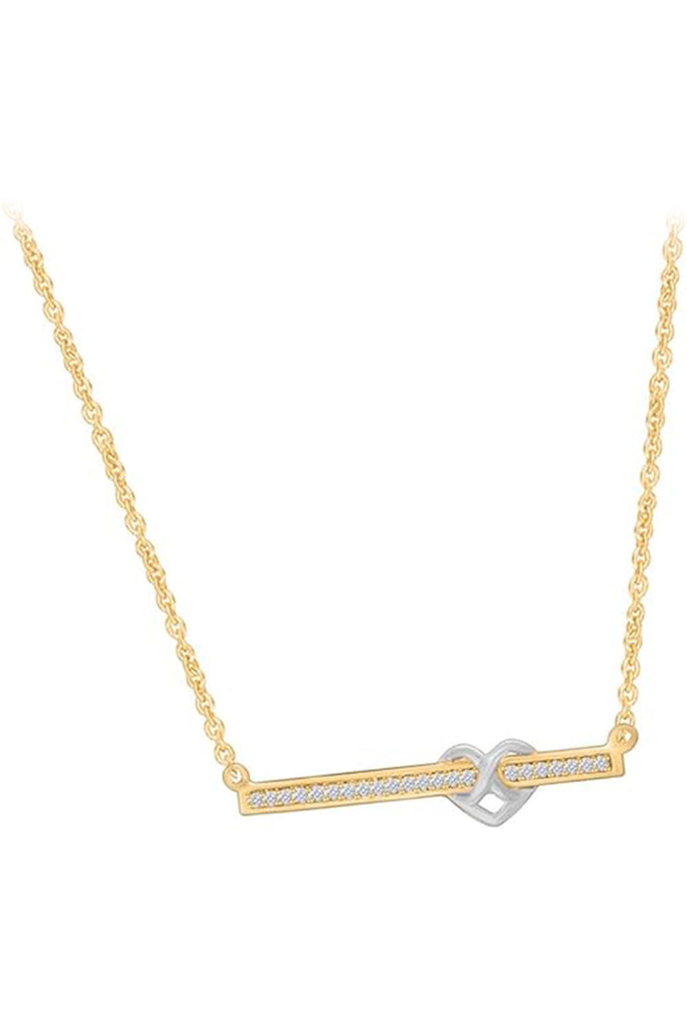 Yellow Gold Color Infinity Heart Bar Pendant Necklace