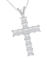 White Gold Color Yaathi Princess Cut Moissanite Cross Pendant Necklace 