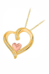 Yellow Gold Color Latest Moissanite Double Love Heart Pendant Necklace 