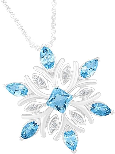 White Gold Color Princess and Marquise Snowflake Pendant Necklace