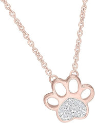 Moissanite Dog Paw Print Heart Three-in-One Pendant Necklace 1/4 Carat Round Lab Created Diamond 18k Gold Plated Sterling Silver.