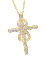 Yellow Gold Color Diamond Cross with Infinity Pendant Necklace 