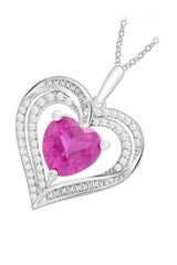 White Gold Color Ruby July Birthstone Gemstone Heart Pendant Necklace