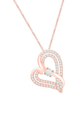Rose Gold Color Crossover Double Heart Pendant Necklace 