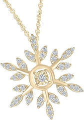 Yellow Gold Color Circle Outline with Snowflake Pendant Necklace 