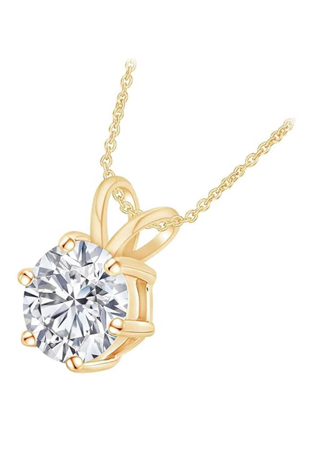 Yellow Gold Color 6 Prong Solitaire Pendant Necklace