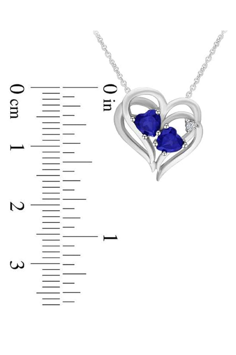 Blue Sapphire and Double Heart Pendant Necklace