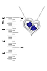 Blue Sapphire and Double Heart Pendant Necklace