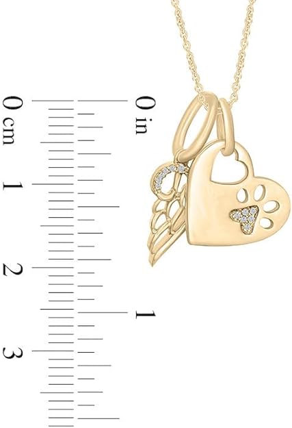 Yellow Gold Color Paw Print Heart Angel Wing Charm Pendant Necklace