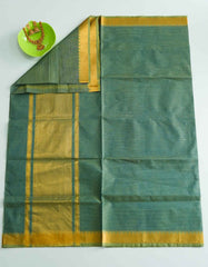 Dull Teal Mangalgiri Cotton Saree with Stripes