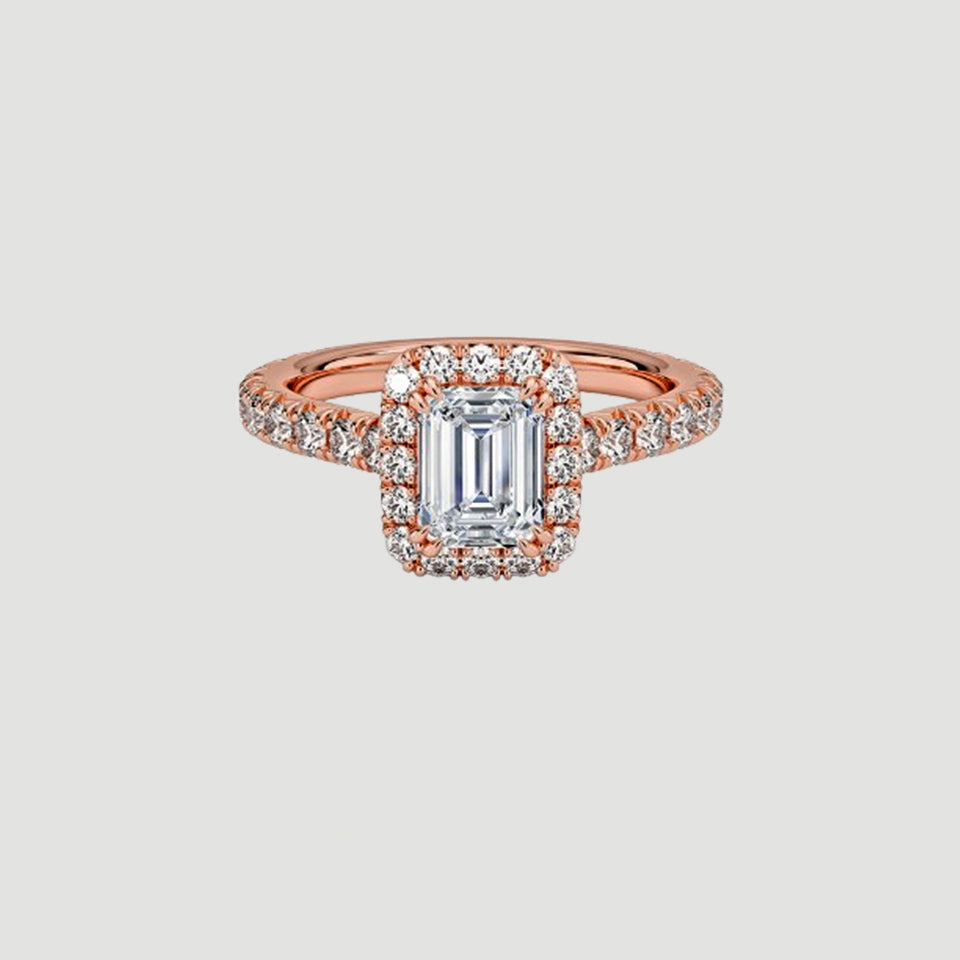 Emerald Cut Moissanite Halo Ring