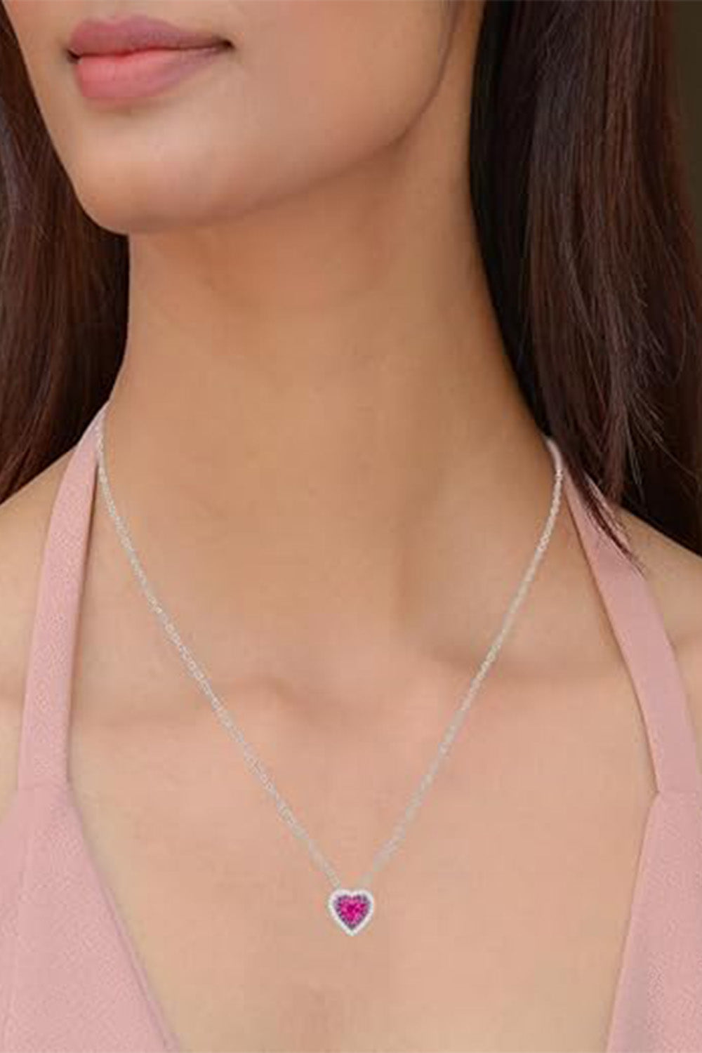 Yaathi Diamond Double Heart Pendant Necklace 